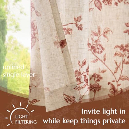 jinchan Floral Linen Kitchen Tier Curtains, 24 Inch, 2 Panels, Terracotta - color: Alisa Terracotta, size: 26"W x 24"L (Pack of 2)