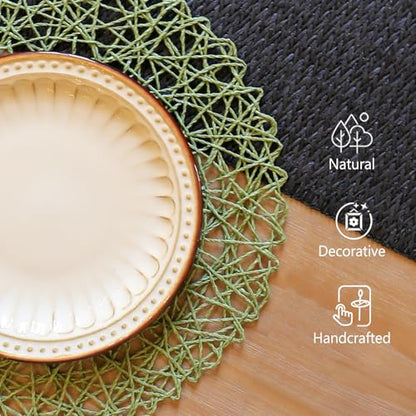 AHHFSMEI Paper Braided Round Placemats Set of 12 Natural Non-Slip Heat Resistant Table Mats for Dining Tables Woven Indoor & Outdoor Place mats(Green,12) - color: Green