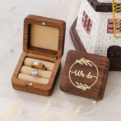 KWOOD We Do-Custom Wooden Wedding Ring Box, Personalized Metal Name Wooden Ring Box, Wedding Ceremony Ring Holder, Anniversary Birthday Gift Idea - style: G-We Do