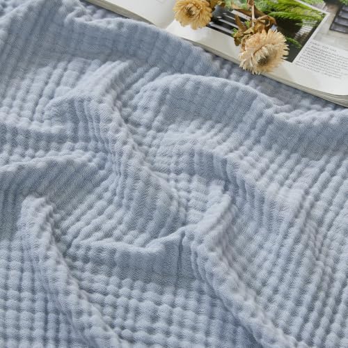 EMME Muslin Cotton Blanket Adults Heather Dusty Blue Throw XL 50"x70" - color: 07 - Dusty Blue, size: Large Throw (50" X 70")