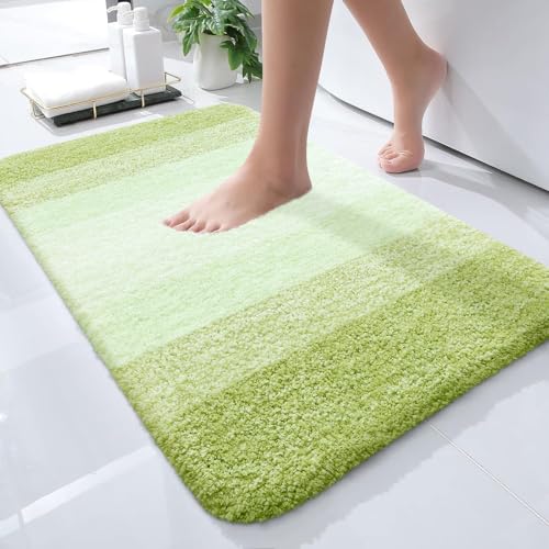 OLANLY Small Bathroom Rugs 24x16, Extra Soft Absorbent Microfiber Bath Rugs - color: Light Green, size: 24" X 16"