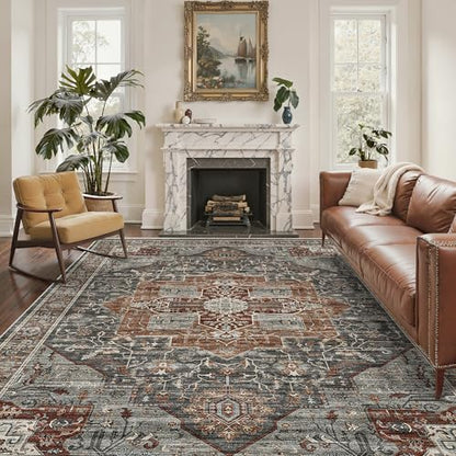 Roxstand 5x7 Washable Area Rugs, Non Slip Living Room Rug Grey/Brown/Tan - color: Grey/Brown/Tan, size: 5' x 7' (Rectangular)