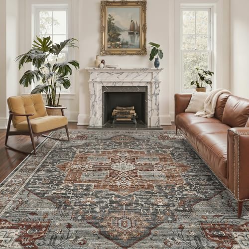Roxstand 6x9 Washable Area Rug, Non Slip Living Room Rug Grey/Brown/Tan - color: Grey/Brown/Tan, size: 6' x 9' (Rectangular)