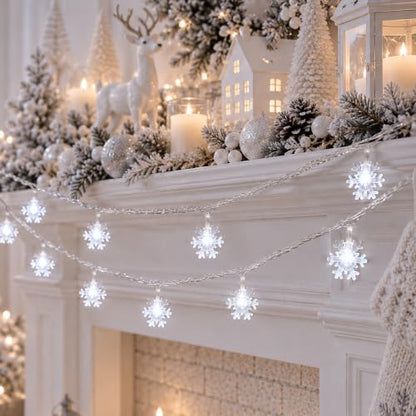 HEYFUNi Snowflake String Lights with Remote, 13FT Battery & USB, White - color: White, size: 40 LED-Battery&USB