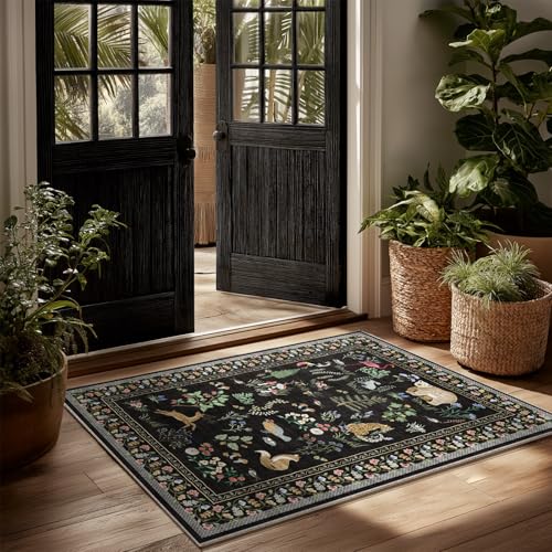 2x3 Washable Area Rugs for Entryway: Door Mat Indoor Entrance Small Throw Rug Non-Slip Low Pile Soft Kitchen Rug for Front Door Indoor Entrance Entry Bedside Kids Room - color: Animal-black, size: 2' x 3' (Rectangular)