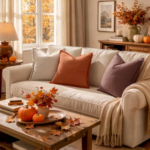Linen Fringe Fall Throw Pillow Covers 18x18 Inch Set of 2,Rust Red - color: Autumn Glaze, size: 18" x 18" (Pack of 2)