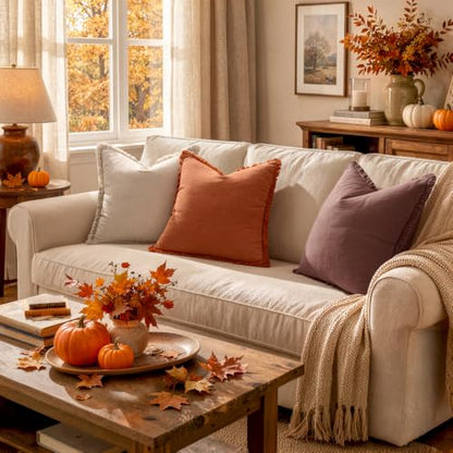 Linen Fringe Fall Throw Pillow Covers 18x18 Inch Set of 2,Rust Red - color: Autumn Glaze, size: 18" x 18" (Pack of 2)