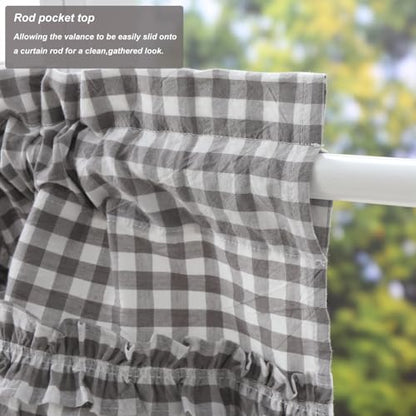 Silnuo 2 Pack Gray/White Plaid Gingham Ruffle Window Valance 26" W x 36" L - color: Grey/White, size: 26"W x 36"L (Pack of 2)
