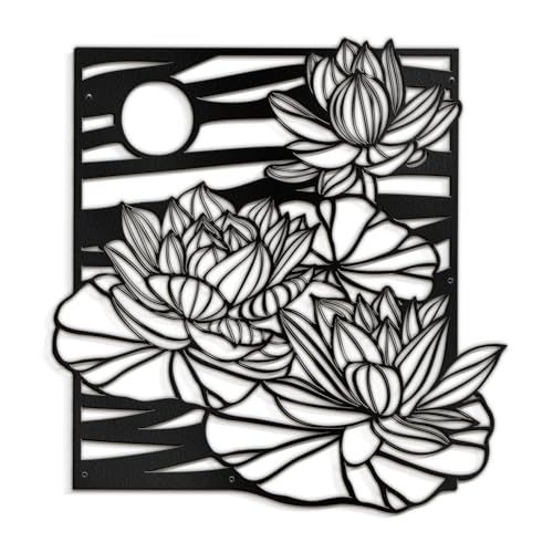SIGNLEADER Metal Wall Art Decor Lotus, Moonlight Minimalist Modern Abstract Wall Sculpture Hangings Home Decoration for Living Room, Bedroom, Bathroom, Kitchen, Outdoor - 18" Black - color: Lan21-2311-irs21, size: 18"L x 18"W