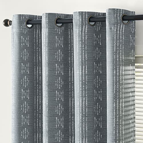 jinchan 95% Blackout Boho Curtains 54 Inch Length for Bedroom White on Grey Geometric Printed Grommet Top Room Darkening Thermal Insulated Window Drapes 2 Panels - color: Boho | White on Grey, size: 52"W x 54"L (Pack of 2)