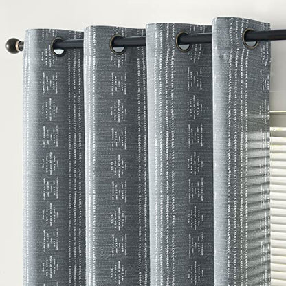 jinchan 95% Blackout Boho Curtains 54 Inch Length for Bedroom White on Grey Geometric Printed Grommet Top Room Darkening Thermal Insulated Window Drapes 2 Panels - color: Boho | White on Grey, size: 52"W x 54"L (Pack of 2)