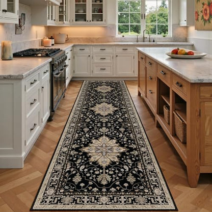 RELEANY Washable Area Rug, Runner 2'x7', Black/Neutral - color: Black/Neutral, size: 2' x 7' (Rectangular)