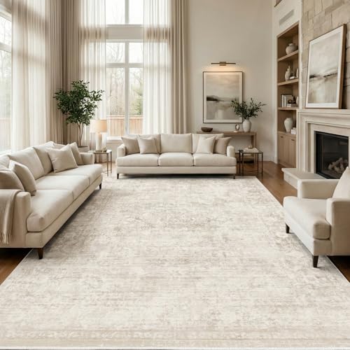 Homemate Washable Rug 9x12 Area Rugs - Vintage Rugs for Living Room - color: Beige, size: 9x12 ft