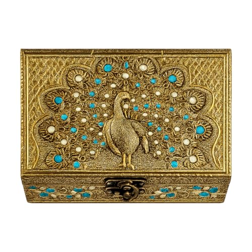 ETROVES 6 inch Jewelry Box - Handmade Portable Treasure Organiser Keepsake - color: Peacock