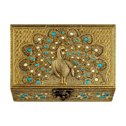 ETROVES 6 inch Jewelry Box - Handmade Portable Treasure Organiser Keepsake - color: Peacock