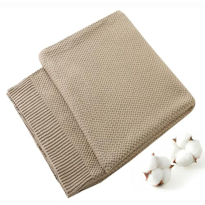 TREELY 100% Cotton Khaki Knitted Throw Blanket 50"x60" - color: Khaki, size: Throw(50" x 60")