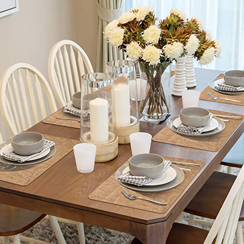 Maxpearl Faux Leather Placemats Set of 6, Easy to Clean, Brown - color: Light Brown