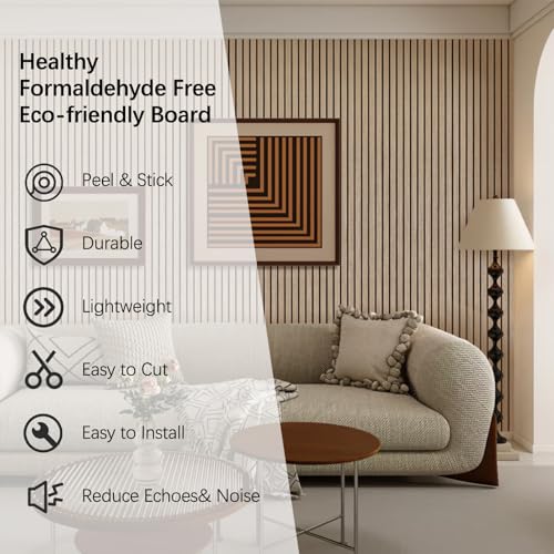 Acoustic Wood Wall Panels, 2 PCS Slat Wall Panels - Walnut Veneer Soundproof Panels for Home & Office, 94.5" Extra-Long Easy Peel & Stick Panels for Walls (11.8"W x 94.5"L) - color: Walnut-2 Packs