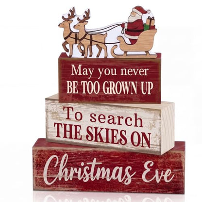 Moucuny 4 Pcs Christmas Table Decorations for Home Wooden Santa Sleigh Sign - style: Christmas Eve
