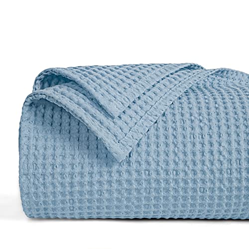 PHF 100% Cotton Waffle Blanket Lightweight Breathable, King Size Dusty Blue - color: Dusty Blue, size: King(104" x 90")