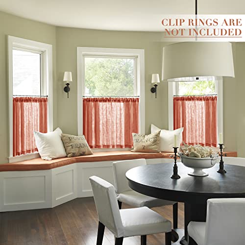 Burnt Orange Curtains 36 Inch Long for Bedroom 2 Panels Short Cafe Curtains Rod Pocket Tier Pumpkin Rust Boho Sheer Linen Small Window Treatment for Door Thanksgiving Kitchen Fall Room Decor Bathroom - color: Burnt Orange, size: 25"W x 36"L (Pack of 2)
