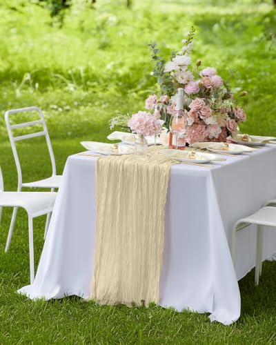 Pureegg 2 Pack Cheesecloth Table Runner 120 Inch Beige - color: Beige, size: 120" - 2 Packs