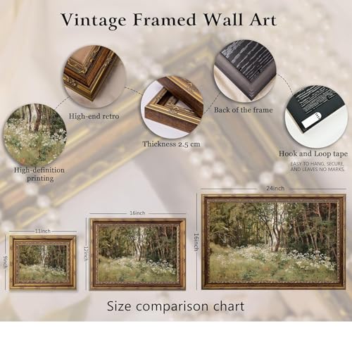 Vintage Gold Framed Wall Art Wildflowers at the Edge of the Forest Canvas Print Rustic Farmhouse Floral Picture Paintings Ideal for Living Room Bedroom Thoughtful gift and Home Decor 12x16 in - color: Forest, size: 12"L x 16"W