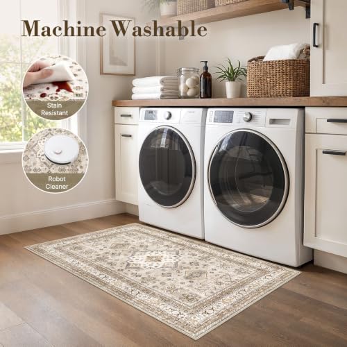 cotiled 3x5 Area Rug for Living Room, Washable, Traditional, Beige - color: Beige, size: 3' x 5' (Rectangular)