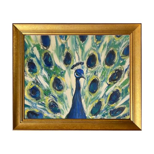 Vintage Gold Framed Canvas Wall Art Peacock Oil Painting Bird Boho Artworks for Bedroom Living Room Bathroom - color: Peacock, size: 20"L x 16"W
