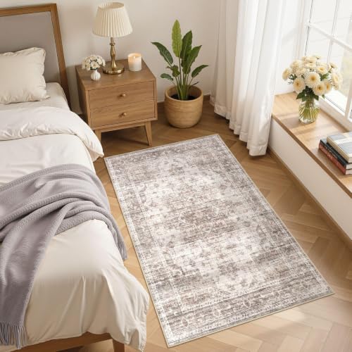 Washable Rugs 3x5: Non Slip Soft Neutral Brown Entry Area Rugs - color: Brown, size: 3' x 5' (Rectangular)