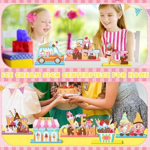 Marsui 12 Pcs Summer Ice Cream Wood Table Decor, Tiered Tray Signs - style: Ice Cream
