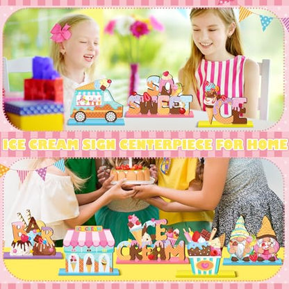 Marsui 12 Pcs Summer Ice Cream Wood Table Decor, Tiered Tray Signs - style: Ice Cream