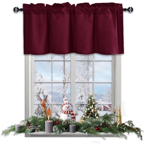 JIUZHEN Burgundy Valance Curtains for Window 1 Panel, 52 x 18 Inches - color: Burgundy, size: 52"W x 18"L (Pack of 1)
