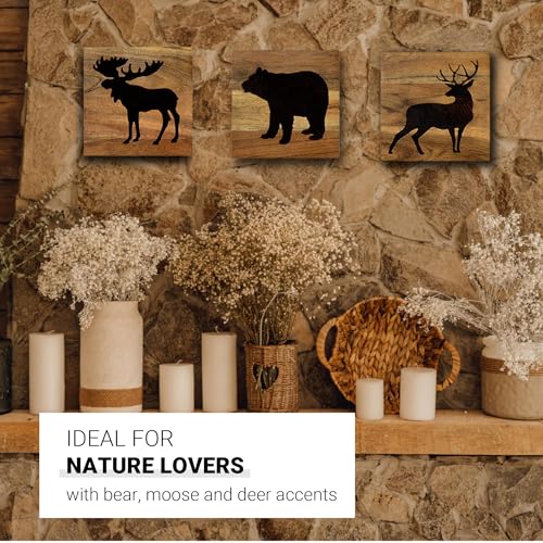 Home Rustique Real Wooden Cabin Decor, Woodland Rustic Wall Art, Set of 3 - color: Woodland Animals