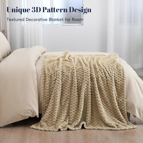 PHF Soft Cozy Fleece Throw Blanket, 340GSM Lightweight Warmth, Khaki - color: Khaki, size: Throw(50"x60")