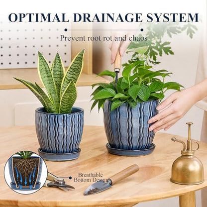 Ceramic Plant Pots, Modern Flower Pots, Small Plant Pots 4.5+5.5inch - color: Blue