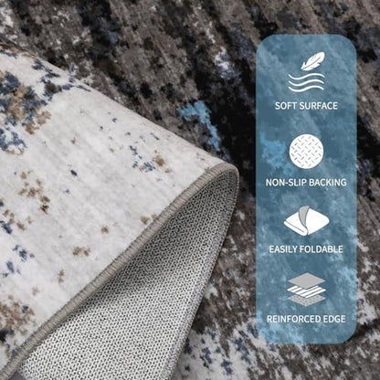 GarveeHome Machine Washable Runner Abstract Hallway Rugs 2x6 Grey Brown - color: Natura/Land, size: 2' x 6' (Rectangular)