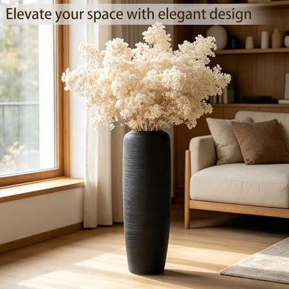 Black Rustic Ceramic Floor Vase, 24 Inch, Ribbed Texture - size: 23.6 Inch