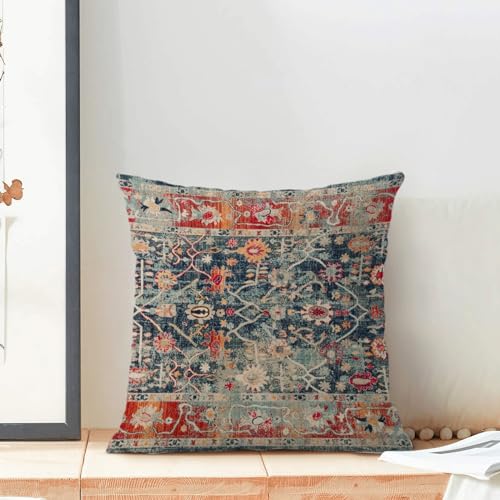 Carpet Rug Navy Blue Red Boho Throw Pillow Covers 16x16 Set of 2 - color: Boho-19, size: 16" x 16" (Pack of 2)