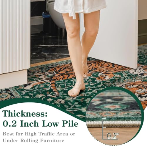 Moynesa 2'6"x8' Runner Rug for Hallway, Washable Green Boho Tiger Runner - color: Green, size: 2'6" x 8' (Rectangular)