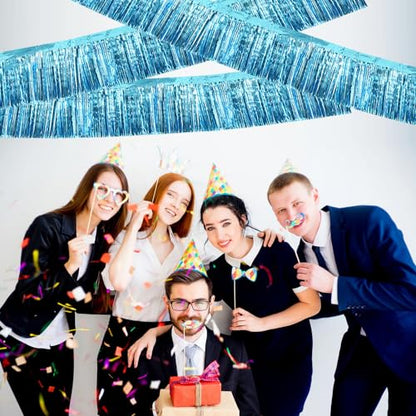 BEISHIDA Light Blue Fringe Garland Banner 30ft Wall Tinsel Foil Streamers - color: Baby Blue