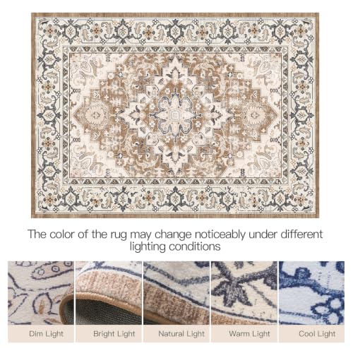 Lofus 2x5 Hallway Kitchen Washable Runner Rug, Boho Entry Long Carpet Brown - color: Floral Brown, size: 2' x 5' (Runner)