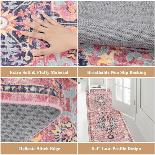Pauwer Hallway Runner Rug 2x6, Washable Boho Kitchen Runner, Fuchsia Multi - color: Fuchsia Multi, size: 2' x 6' (Runner)