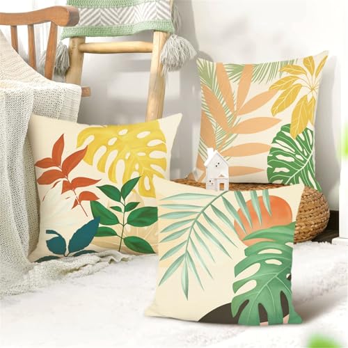 18x18 Set of 4 Boho Tropical Leaves Throw Pillow Cushion Covers