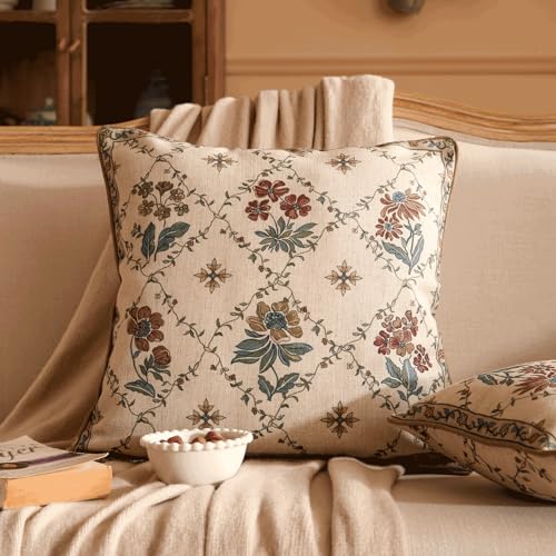patdrea French Vintage Linen Throw Pillow Cover,18"x18",Set of 2-Audrey A - color: Audrey a, size: 18" x 18" (Pack of 2)