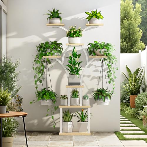 Elbourn Plant Stand Indoor with Grow Light - 8 Tiered 60" Plant Shelf - color: White