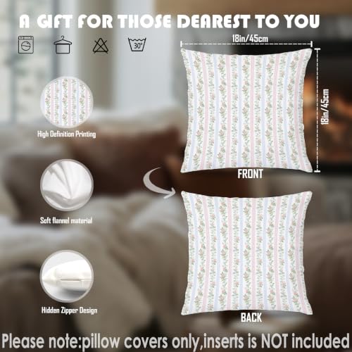 Pink and Blue Grandmillennial Flower Pillow Covers 18x18 - color: Blue Pink and Green-5, size: 18" x 18" (Pack of 1)