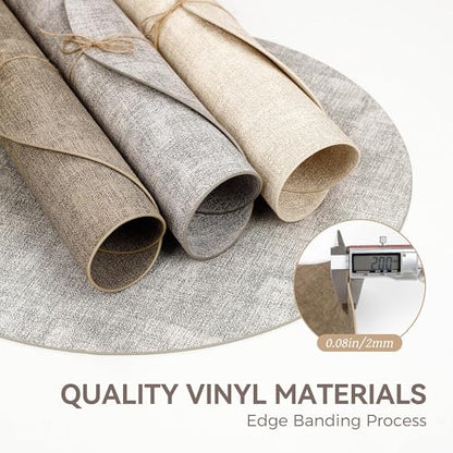 13" Round Placemats Set of 6, Reversible Faux Leather Wipeable Table Mats - color: Light Coffee