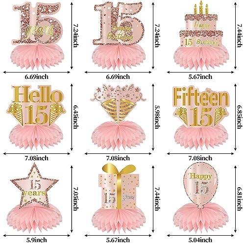 Turypaty Happy 15th Birthday Honeycomb Table Centerpieces Decorations Girls - style: Pink Rose Gold 15th