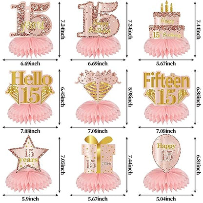 Turypaty Happy 15th Birthday Honeycomb Table Centerpieces Decorations Girls - style: Pink Rose Gold 15th